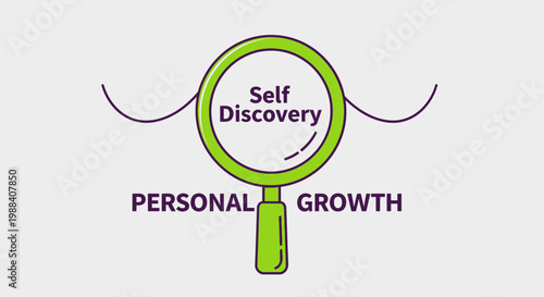 Self Discovery and Personal Growth Visualized Through Magnifying Glass Illustration