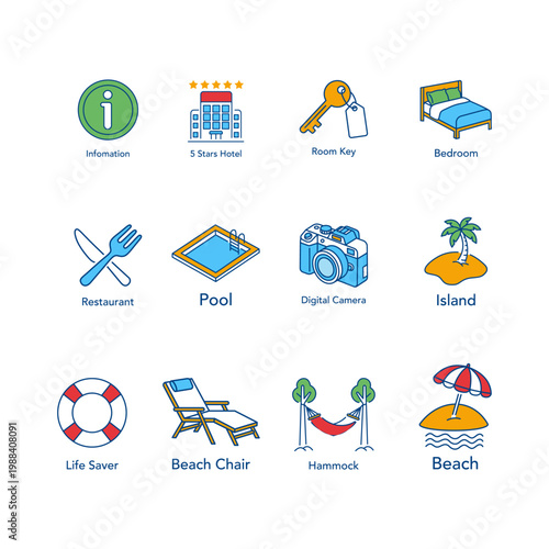 Icon sheet Summer holiday Design Vector illustration
