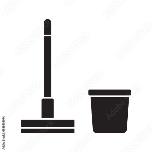 Simple mop and bucket icon glyph