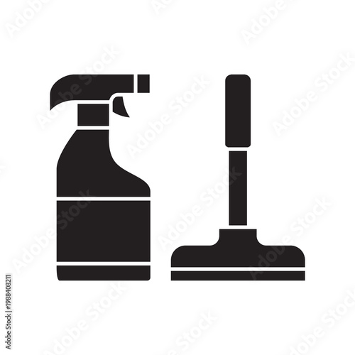 Cleaning spray bottle and squeegee icon glyph