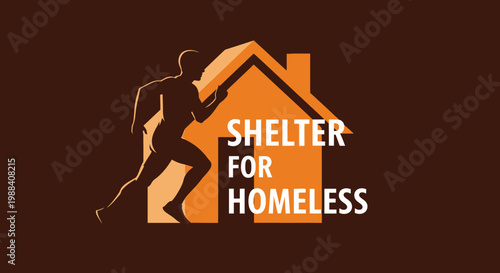 Shelter Symbol for Homeless: A Running Figure In Front of Iconic House Symbol, Concept Art
