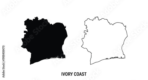 A depiction of the ivory coast s geographical outline shown in both filled and outline forms