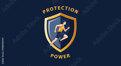Shielded Protector Running, Power and Protection Conceptual Illustration for Business or Health