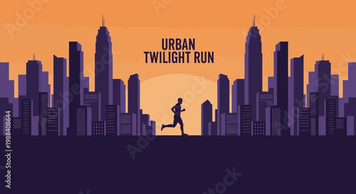 Silhouette Of A Runner In An Urban Sunset: Twilight Run Against The Cityscape