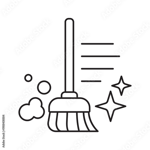 Broom sweeping dirt and dust icon outline