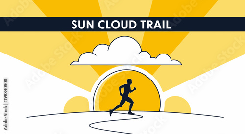 Silhouette Of A Runner On A Sunny Trail With Graphic Yellow And White Sunbeams