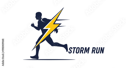 Silhouette Of A Runner Displaying Swiftness With A Lightning Bolt Emblem Design