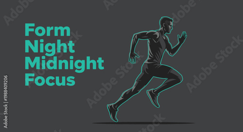 Silhouette Of A Runner During The Night, Emphasizing Form And Determination To Reach A Goal