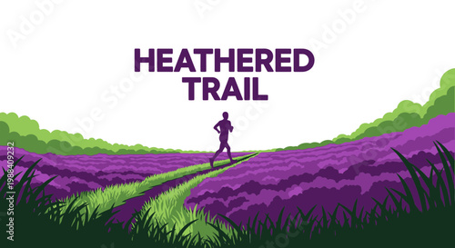 Silhouette Of A Runner Venturing Along The Heathered Trail Under A Clear Sky