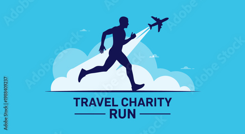 Silhouette Of A Runner Embarking On A Journey with Airplane and Charity Event concept design