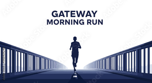 Silhouette Of A Runner Embarking On A Morning Run Across A Long Bridge, Healthy Lifestyle