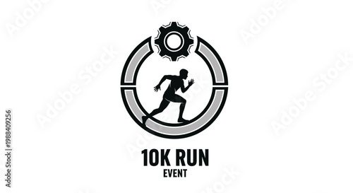 Silhouette Of A Running Athlete Inside Circular Gear Emblem For A Sports Event