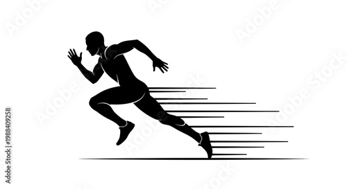 Silhouette Of A Running Athlete With Speed Lines In Dynamic Action Illustration