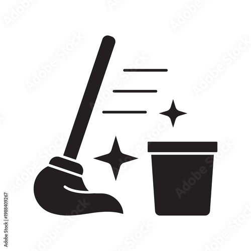 Mop and bucket floor cleaning icon glyph