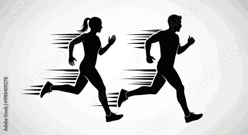 Silhouette Of A Running Couple Depicting Speed And Fitness During Workout Session