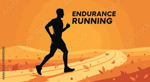 Silhouette Of A Runner Embarking On An Endurance Run Against An Orange Landscape