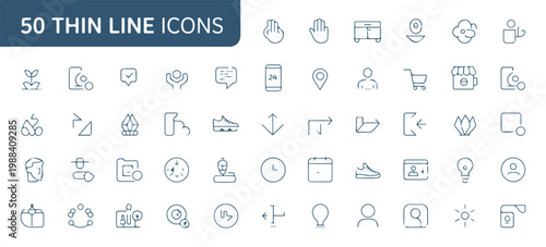 Collection of 50 Thin Line Icons for Web and App Design
