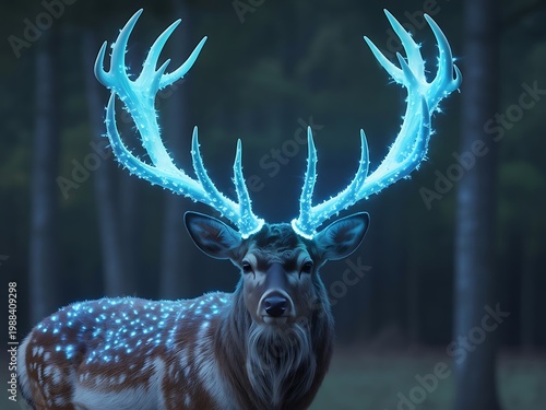 Deer with Bioluminescent Crystal Antlers