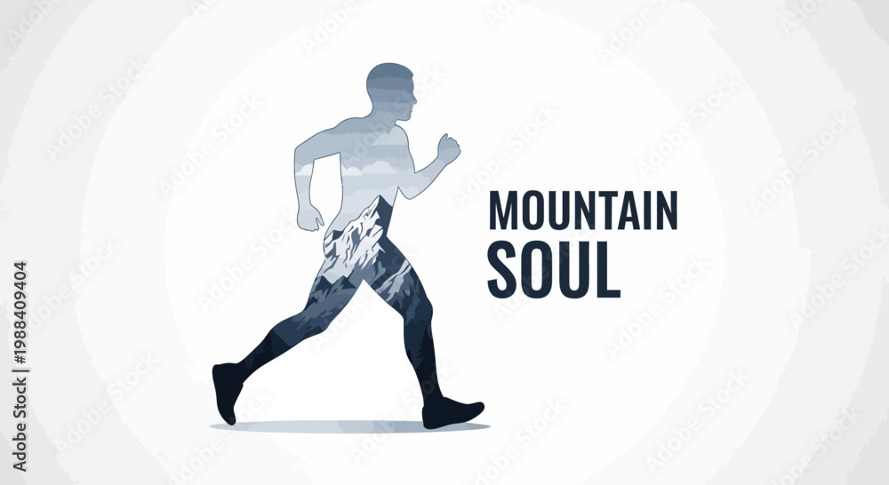 Fototapeta premium Silhouette Of A Runner Featuring Mountains And Spirit, Expressing Mountain Soul Concept