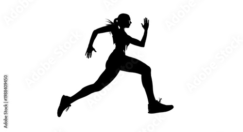 Silhouette Of A Woman Running At Full Speed In Front Of A White Background