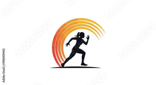 Silhouette Of A Woman Running Towards Sunset Representing Physical Activity And Endurance