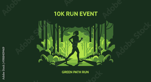 Silhouette Of A Runner In A Lush Green Forest Representing Nature and Endurance