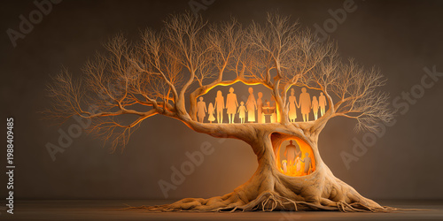 Pension beneficiary planning with family tree structure representing legacy, wealth transfer, and long term financial security in global markets today effectively