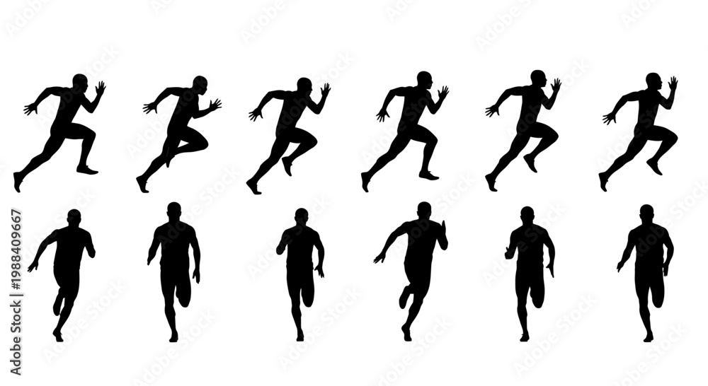 Fototapeta premium Silhouette Of Athletes Running, Action, Speed, And Movement With White Background