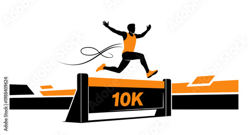Silhouette Of Athlete Jumping Over Hurdle With 10K Sign Represents The Competitive Spirit