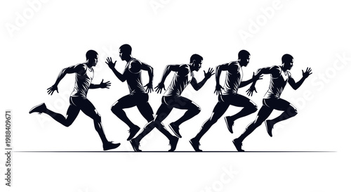 Silhouette Of Athletes in Motion Depicting Sprinting and Rapid Movement on a White Backdrop