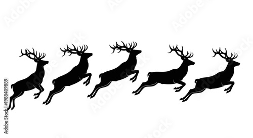 Silhouette Of Five Jumping Deer Against a White Background in Unique Artistic Expression