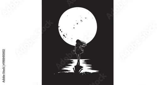 Silhouette woman standing by moonlit lake