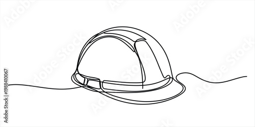 Continuous one line drawing of a safety hard hat for construction and industrial work sites Vector, illustration