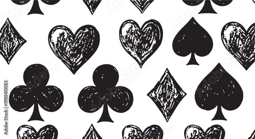 A set of black and white playing card suit symbols on a white background.