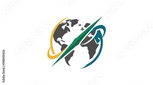Creative World Globe Logo with Orbital Rings and Diagonal Slash.