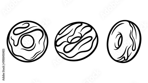 Delicious Black and White Line Art Donuts on White Background.