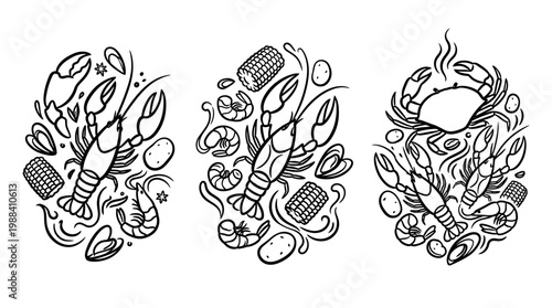 Delicious Seafood Boil Illustration with Lobster, Crab, and Shrimp.