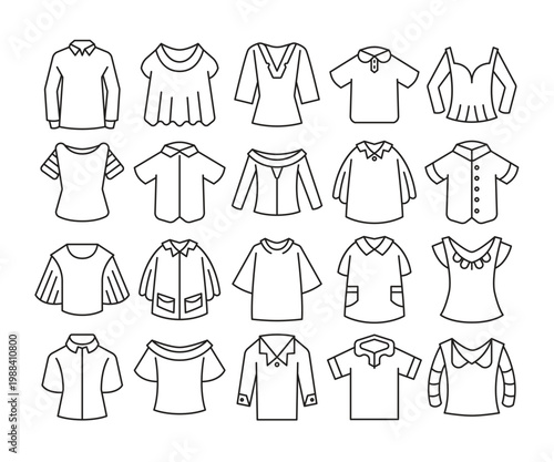shirt and jacket icons set line vector illustration