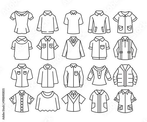 shirt and jacket icons set line vector illustration