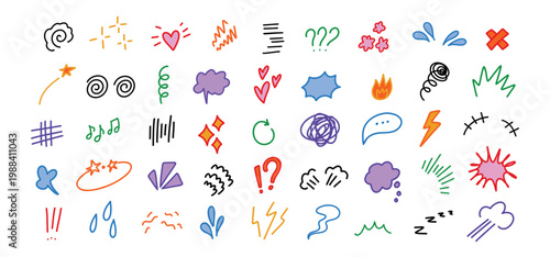 Bubble exclamation expression color icons. Cute marks and kawaii doodles for comic design, fun speech effect and emotion or action, sound. Colorful hand drawn accent burst, highlight spark vector set