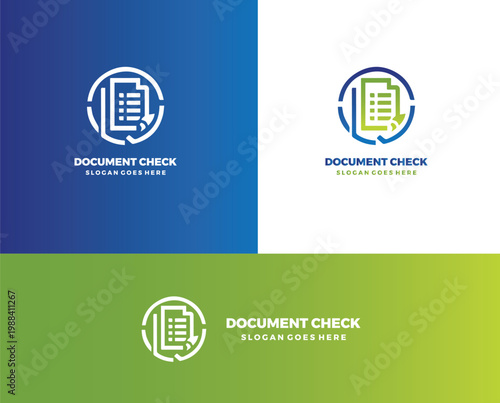 Three Unique Document Check Logo Design with Slogan Placeholder Template