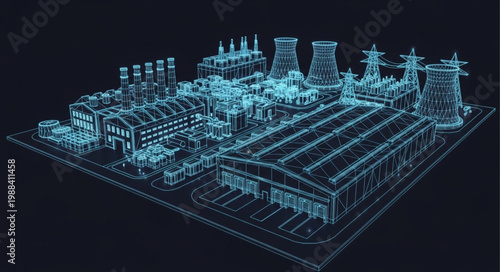 Futuristic Power Plant Blueprint Design.