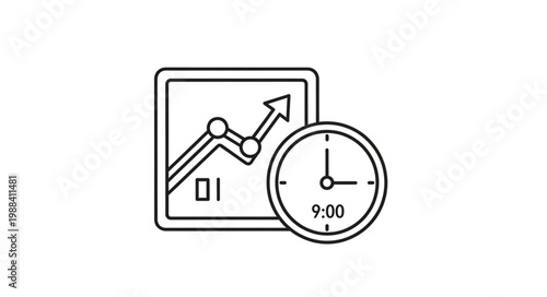 Business Growth Chart and Clock Icon.