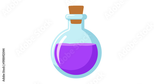 A captivating vector illustration of a potion bottle filled with a vibrant purple liquid, sealed with a cork stopper