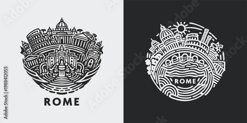 Rome Italy Historical Landmarks City Logo