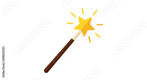 Golden star magic wand vector illustration on white background, enchanting and whimsical