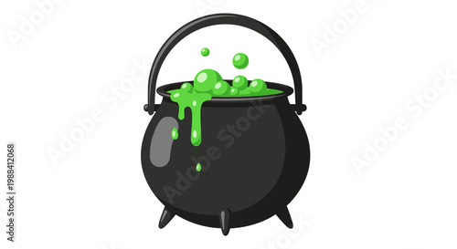 Halloween vector illustration of a bubbling cauldron filled with green potion, perfect for spooky designs