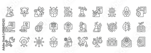 Science and Development Icon set Collection in Line Style. research, innovation, laboratory, technology, growth, chemical