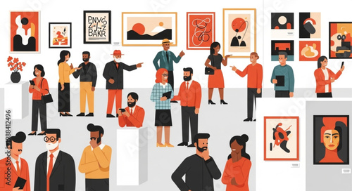 People Admiring Artworks in a Modern Art Gallery Exhibition.