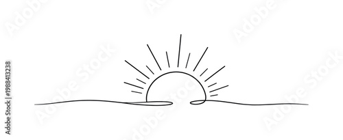 "Resurrection Light Concept". Minimalistic one-line drawing light breaking through a horizon line symbolizing